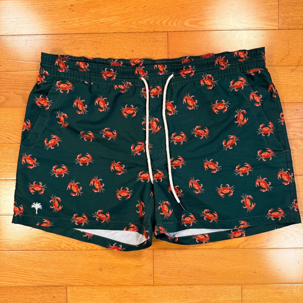 OAS‎ Mens Green Crab Print Swim Trunks XL Fast Drying Mesh Lined Board Shorts